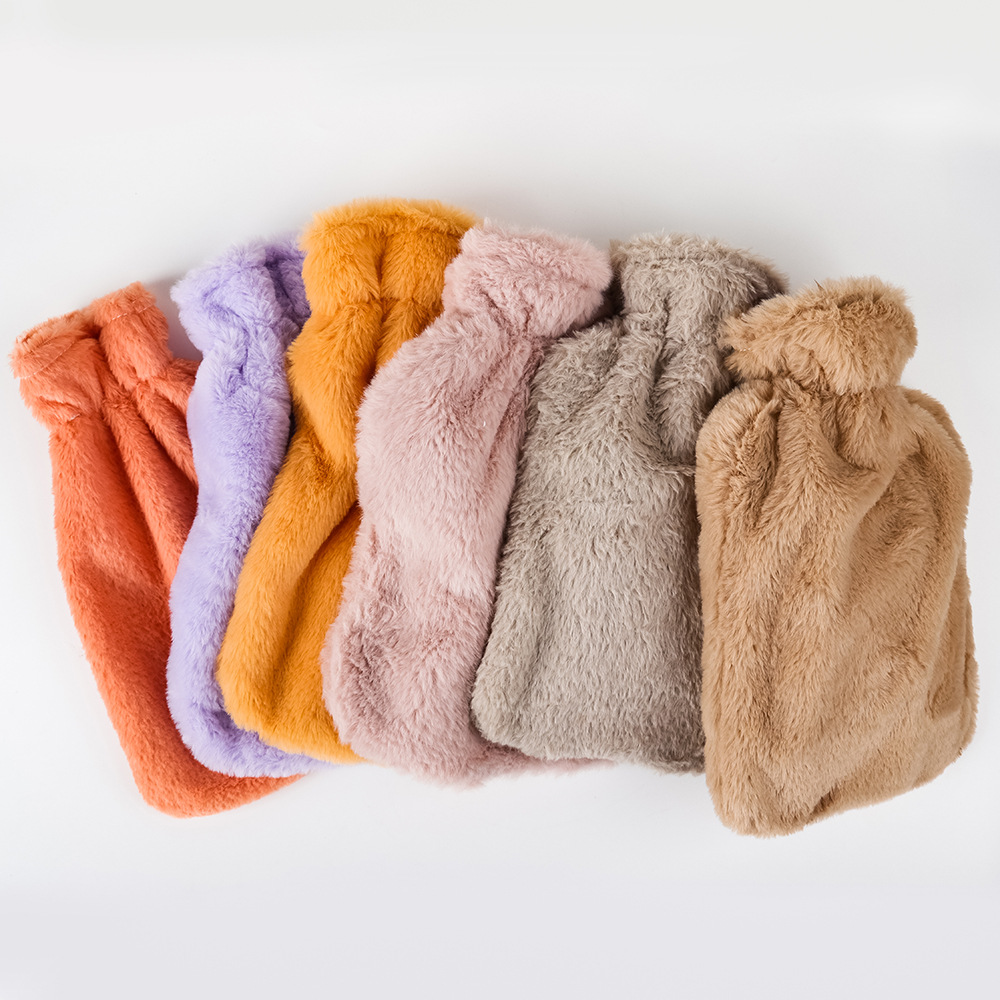 Winter Silicone Rubber Hot Water Bag Imitation Rabbit Fur Cover Hand Warmer Hot-Water Bag Drawstring Bag PVC Hot Water Bag Plush Cloth Cover