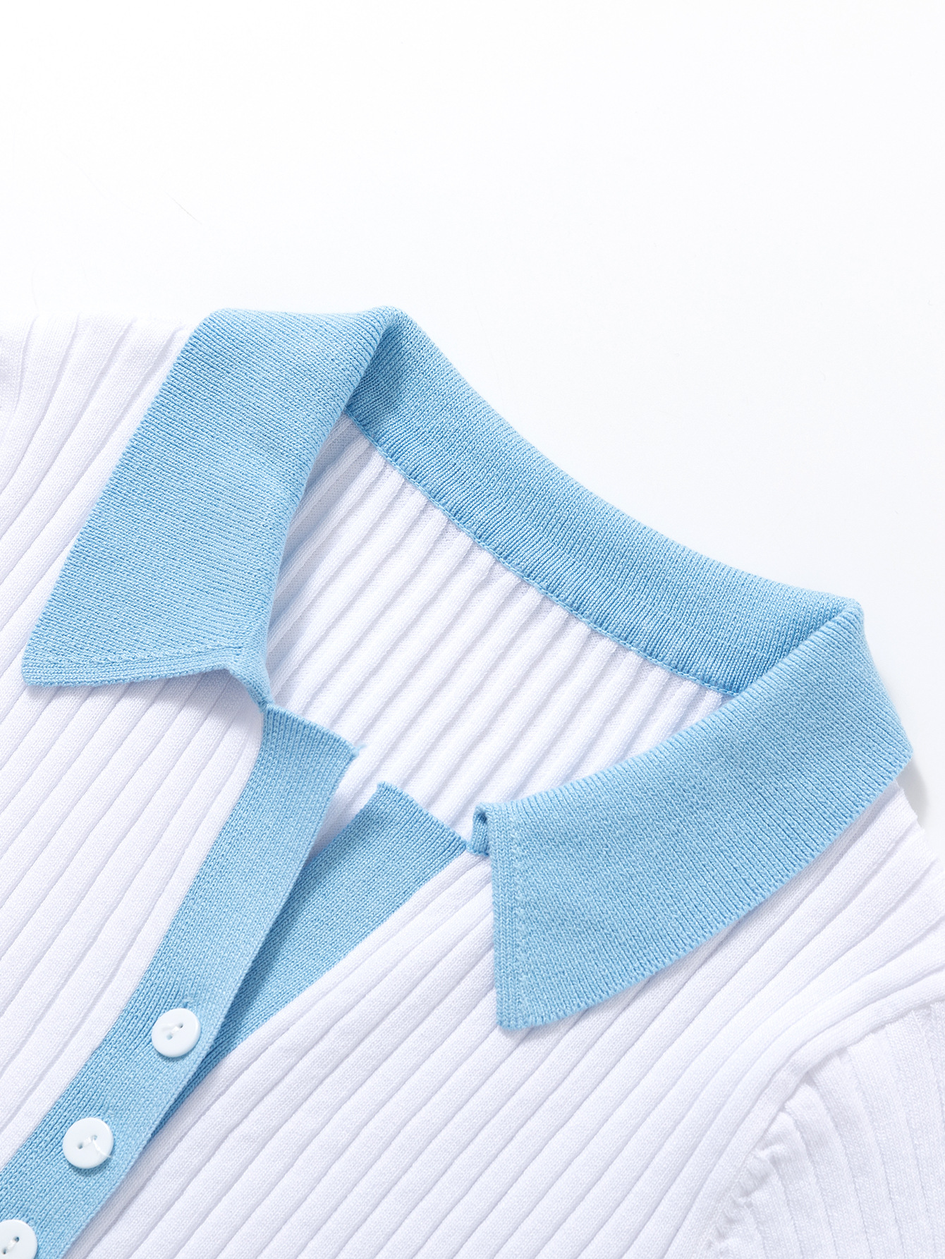 ds21075-21款 韩版修身款小翻领撞色拼接平口针织连体衫 女