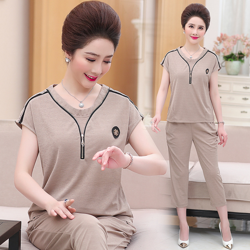 妈妈夏装运动套装洋气50岁中年女纯棉短袖中老年人女装休闲两件套