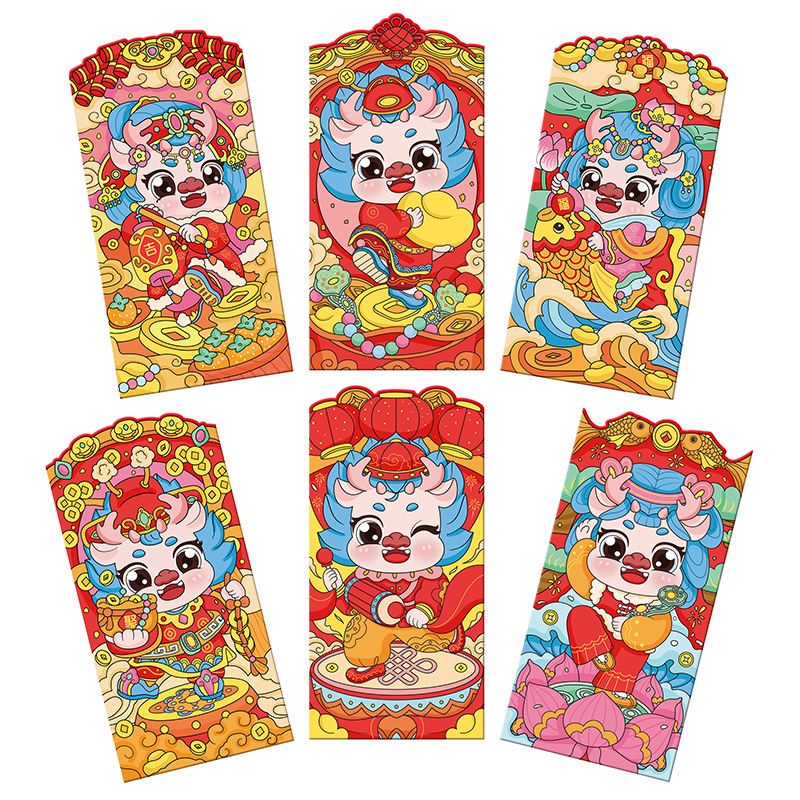 2024 New Dragon Year Red Envelope Cartoon Creative Three-Dimensional Lucky Money Bag Gift Seal in Stock Wholesale Printed Logo