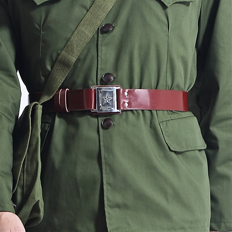 军训红色外腰带小八路军红军服红卫兵皮带舞蹈演出训练人造革腰带