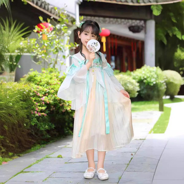汉服女童夏款女童古风唐装套装民国风服装纱裙薄款儿童国庆演出服