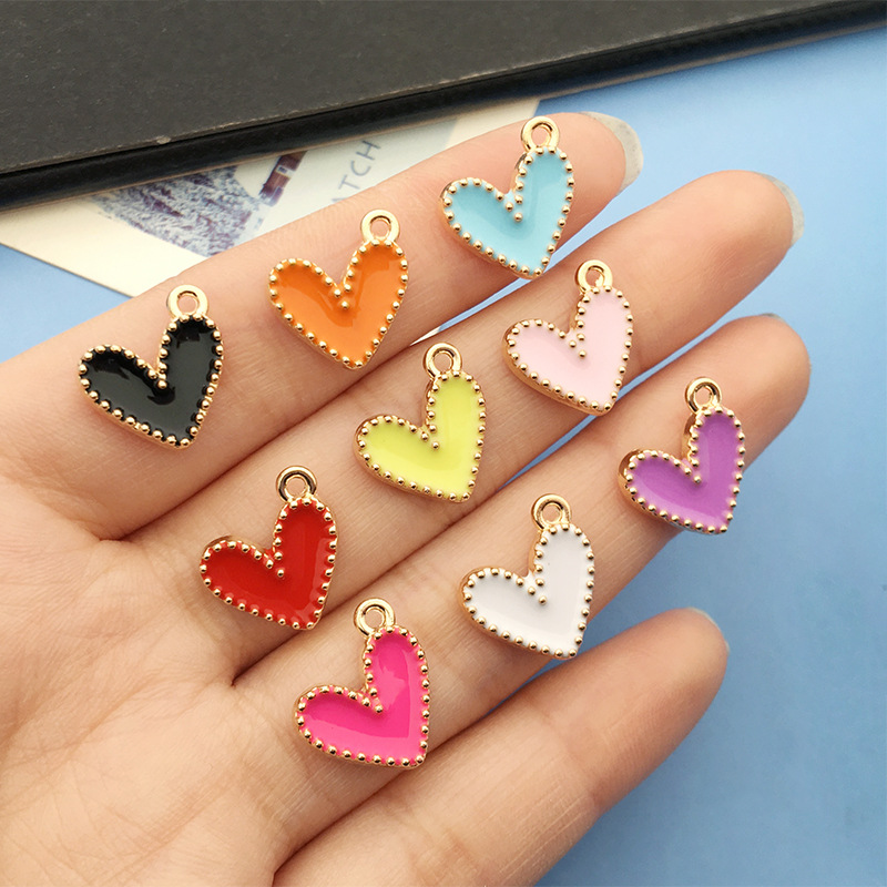 Personalized Ornament DIY Korean Style Alloy Oil Drop Peach Heart Love Color Simple Necklace Hanging Piece Pendant Wholesale