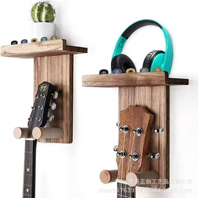 跨境木质吉他挂架入户门墙上装饰架耳机乐器吉他拨片实木整理架