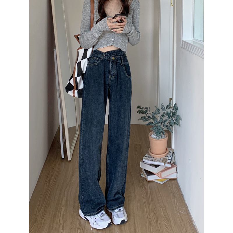 Women's Jeans  Autumn New Korean Style Cross Waist Loose Slimming High Waist Wide Legs Straight Mop Pants