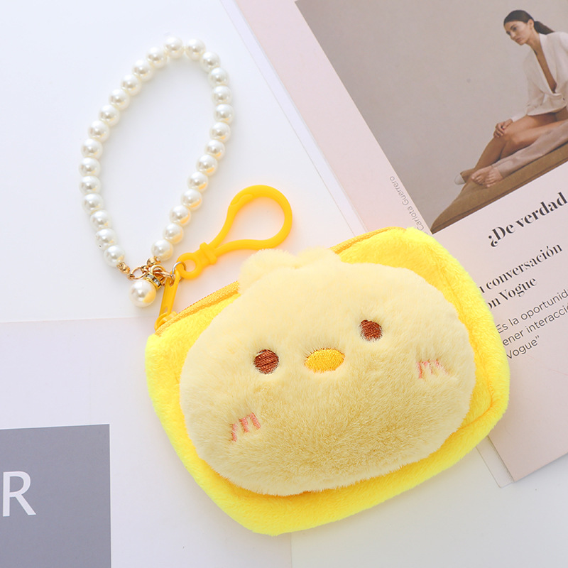 Cute Small Animal Coin Purse Stringed Pearls Solid Color Square Zipper Card Holder Coin Bag Claw Machine Small Wallet Gift