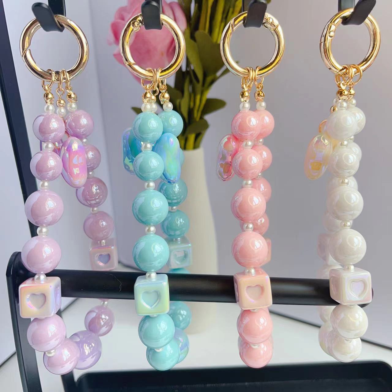 新款原创蝴蝶结款手机挂件diy手工串珠手机链包包钥匙手腕款挂绳