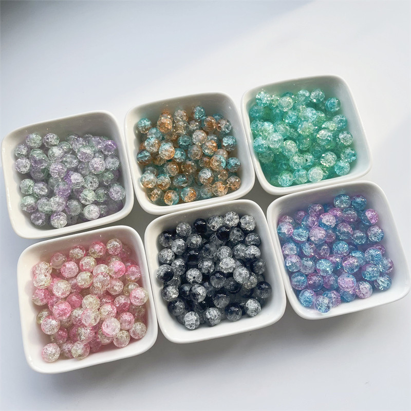 8mm渐变双色爆花裂纹水晶琉璃珠直播同款散珠diy手链串珠饰品配件