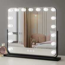 化妆镜充电家用卧室镜子带灯桌面智能梳妆台化妆镜led镜台式旋转