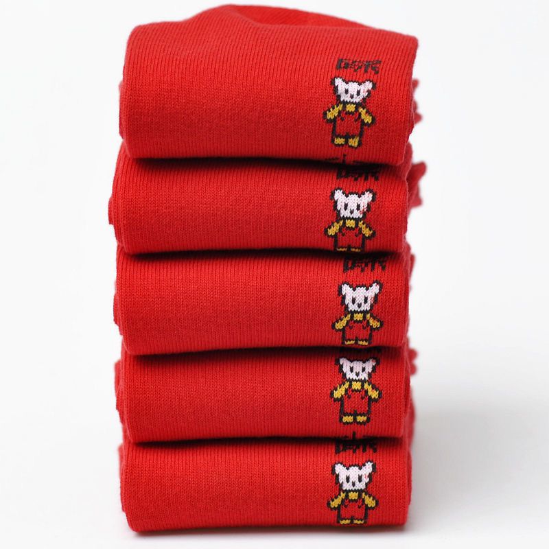 Red Socks Natal Year Socks Middle Tube Cotton Socks Fu Character Large Red Socks Men and Women Couple Red Socks Rabbit Year Wholesale