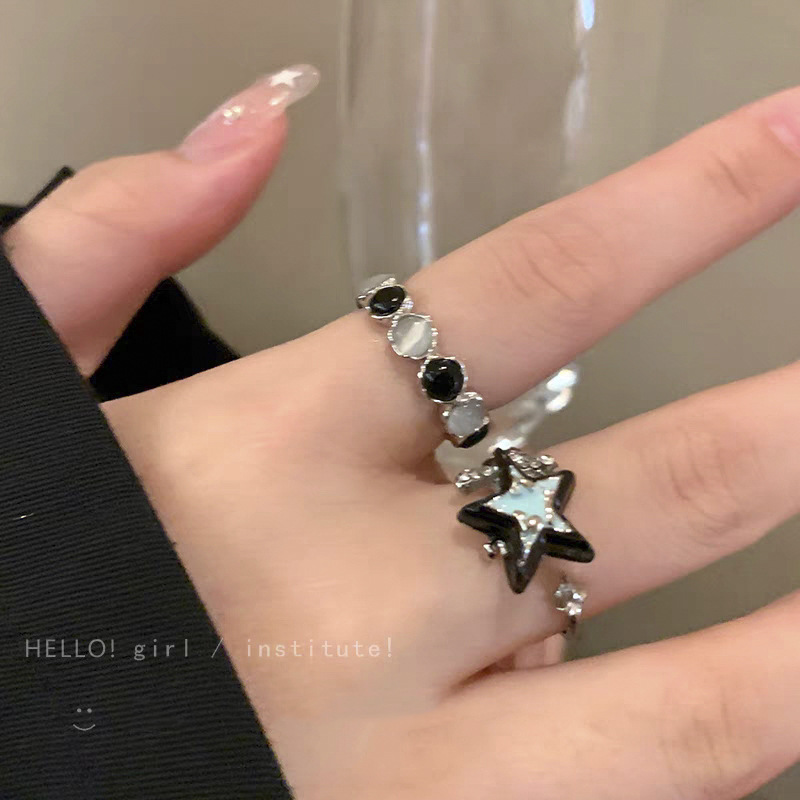 甜辣~撞色幸运星猫眼石开口戒指女ins百搭个性情侣食指戒气质指环