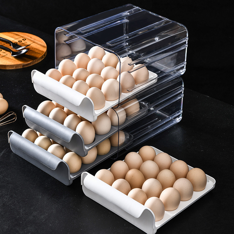 32-Grid Egg Storage Box Double-Layer Organizing Egg Storage Box Drawer Crisper Kitchen Refrigerator Egg Storage Box 0714
