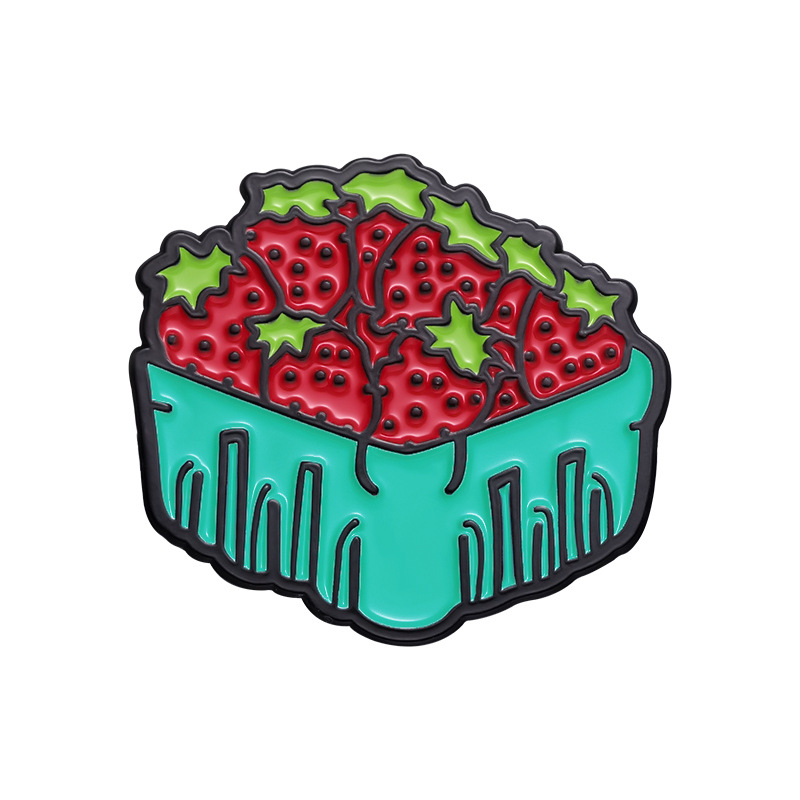 Unique Creative Cartoon Strawberry Shape Brooch Cute Fruit Food Series Baking Paint for Metal Badge Bag Accessories