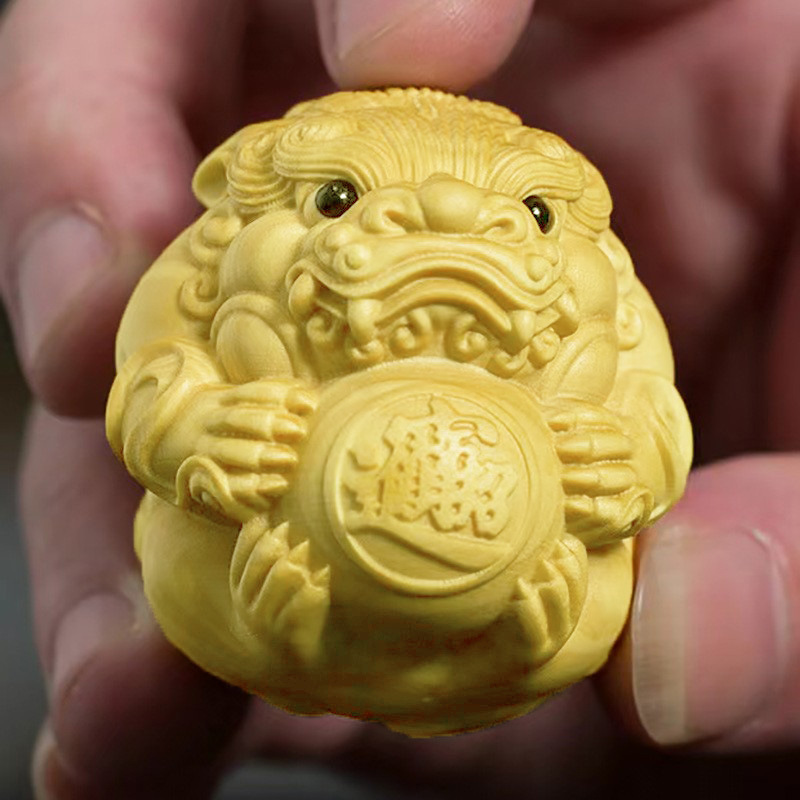 黄杨木雕招财进宝手把件貔貅抱球男士文玩把玩件转运旺财皮丘吊坠
