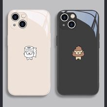 适用苹果15promax手机壳线条小狗14搞怪玻璃13可爱12简约创意卡通