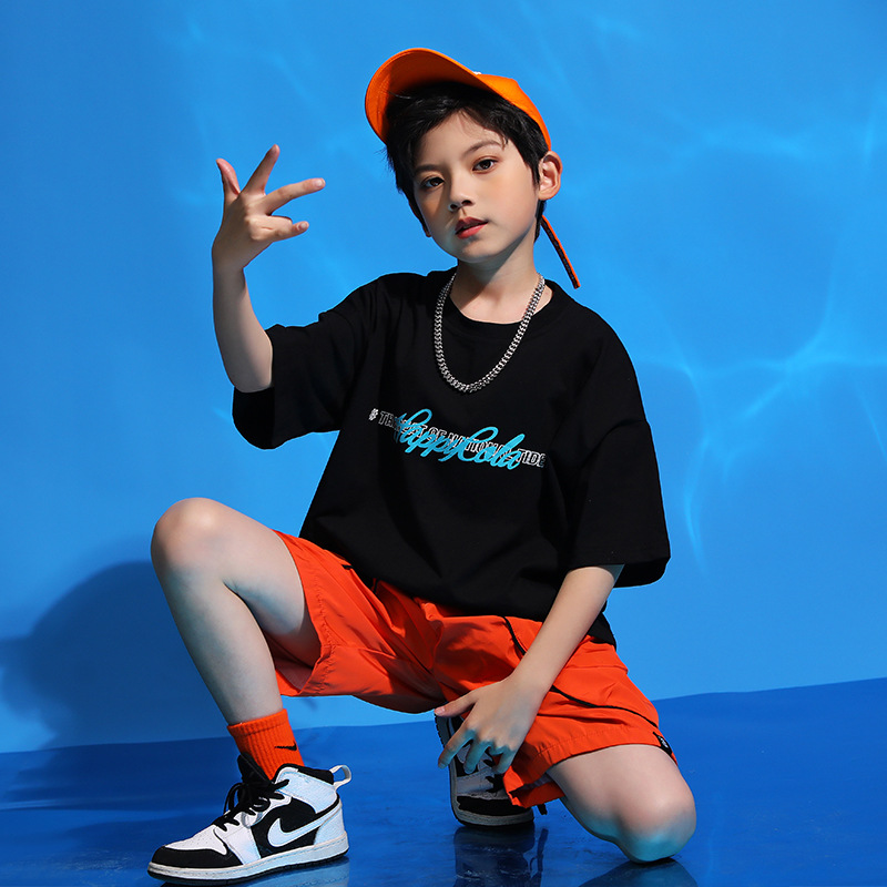 儿童街舞套装男童嘻哈宽松潮夏季六一儿童节演出服少儿表演服装酷