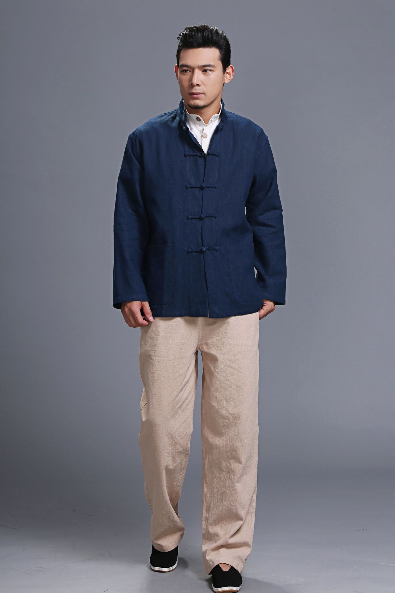 麻凡 面料男装改良唐装对襟衣 苎麻中式盘扣 开衫 多色可选