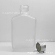 现货100ml小白玻璃酒瓶 蒙砂烤花药酒瓶劲酒瓶二两小酒瓶保健扁瓶