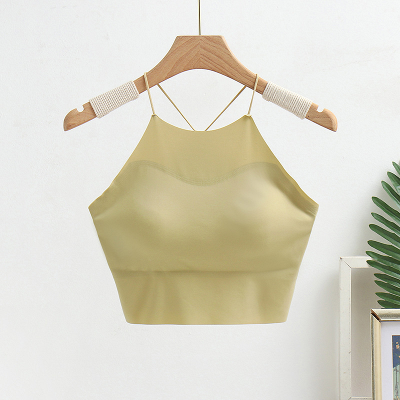 Sexy Halter-Style Navel-Exposed Small Sling Thin Anti-Exposure Tube Top Beauty Back Underwear Fixed Cup Traceless Vest Female
