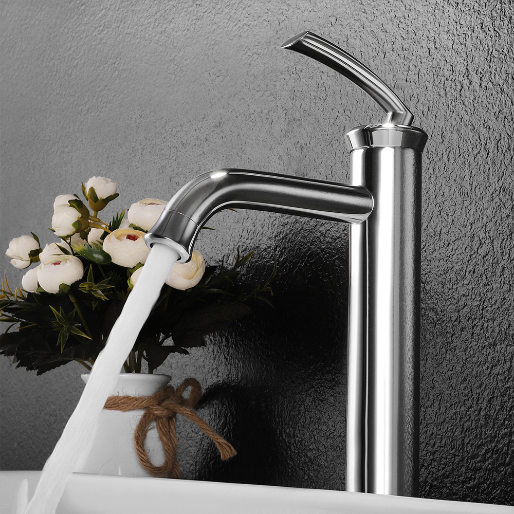 全铜镀铬冷热混合水龙头 加高面盆瀑布水龙头 立式洗手盆龙头