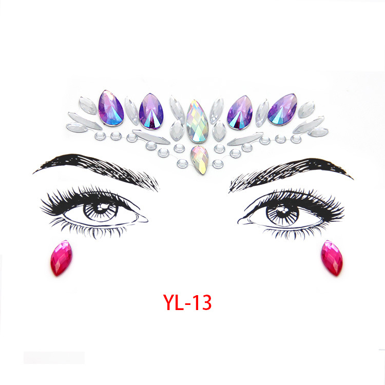 European and American Face Diamond Sticker Face Tattoo Sticker Acrylic Diamond Paste Diamond Sticker Bindi Rhinestone Waterproof Face Pasters Gem Sticker Customization