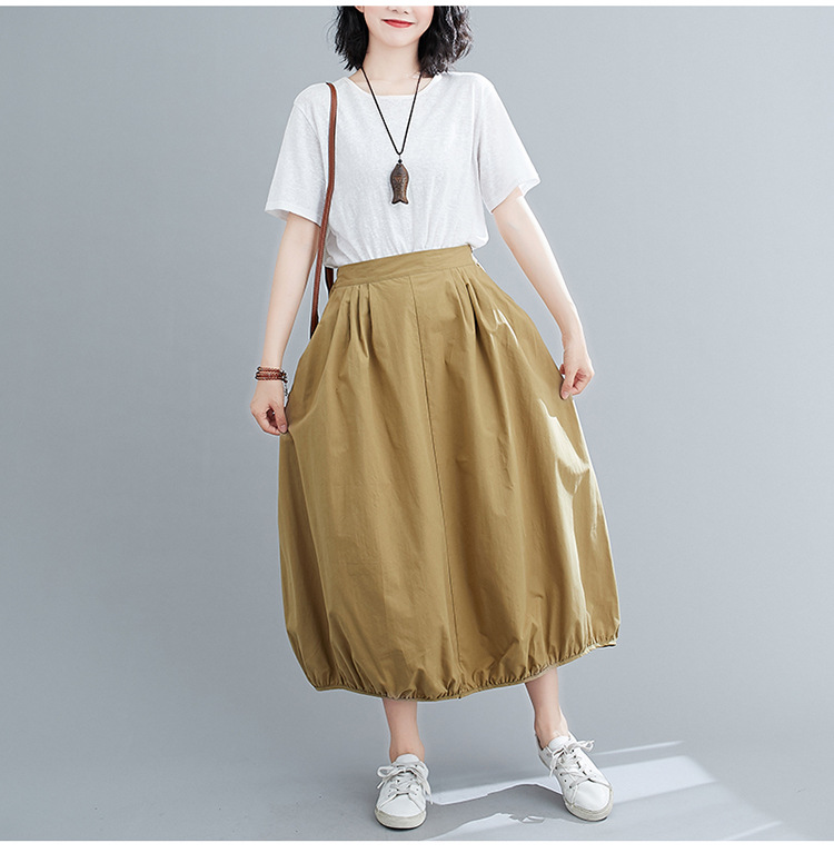 实拍外贸#2022春夏款高腰棉灯笼裙宽松文艺休闲半身裙