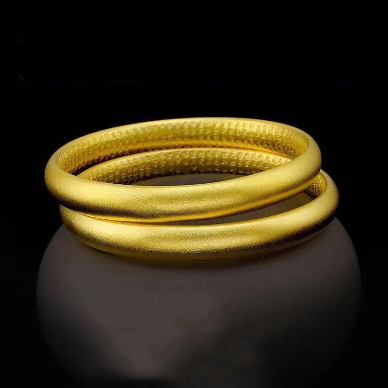 久不掉色古法越南沙金传承心经手镯女士实心简约黄金色磨砂面首饰