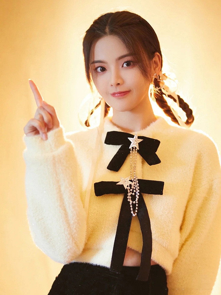 杨超越明星同款2021仿水貂绒毛衣外套新款慵懒洋气日系针织开衫