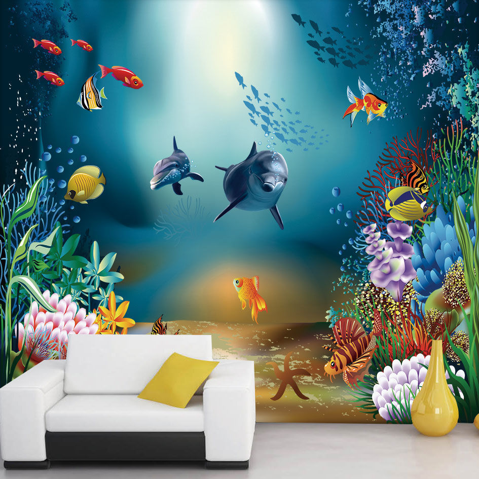 海底世界墙贴自粘儿童房卧室墙画装饰画墙纸壁纸壁画海洋贴画纸画