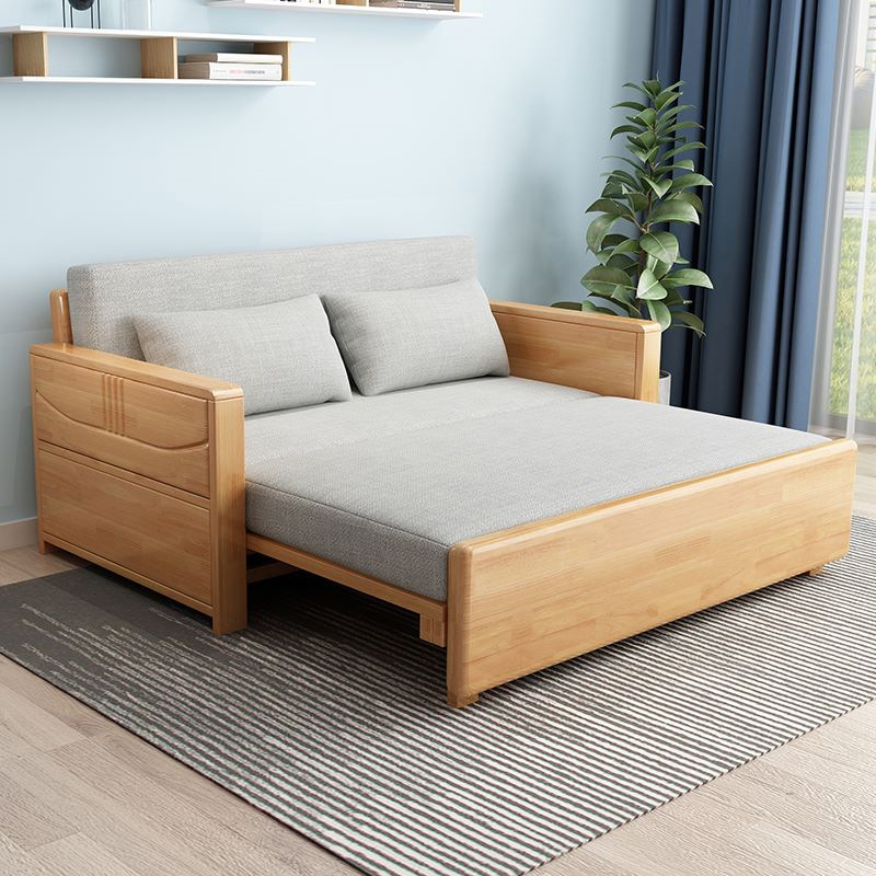 北欧实木沙发床小户型客厅简约多功能午休两用单身公寓折叠推拉床