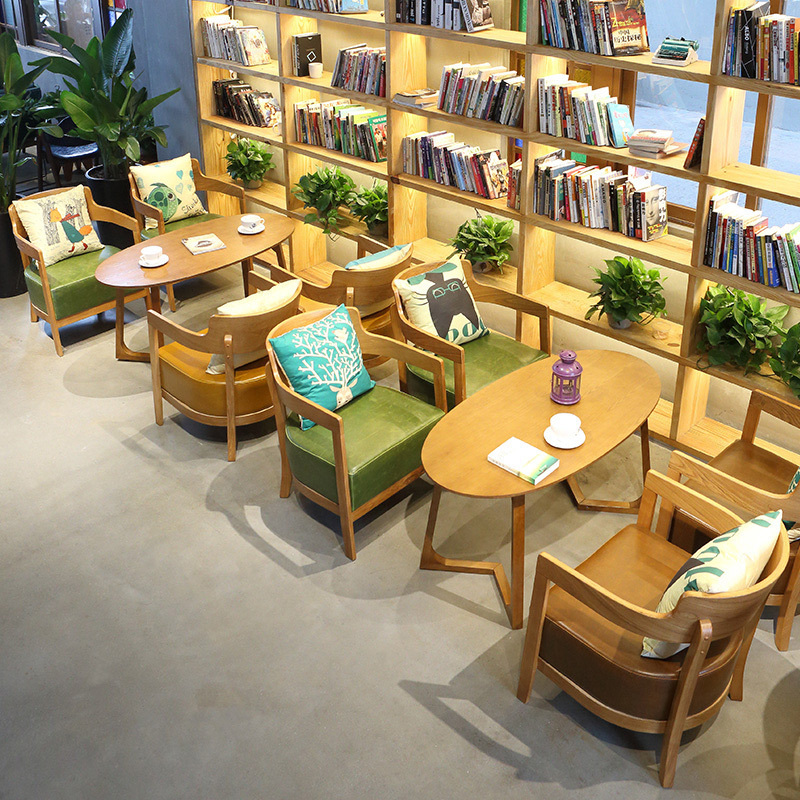 商务洽谈接待休息区书吧桌椅组合简约清新咖啡厅奶茶店甜品店桌椅