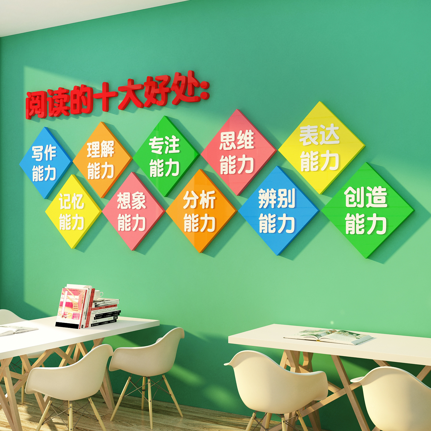 阅读角图书馆布置文化墙面装饰览室绘本托管班教儿童区环创吧互动