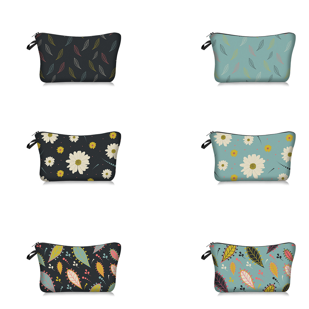 Cross-Border New Arrival Colorful Flower Leaf Series Cosmetic Bag Daisy INS Style Handheld Storage Wash Bag Lazy Portable Travel Bag