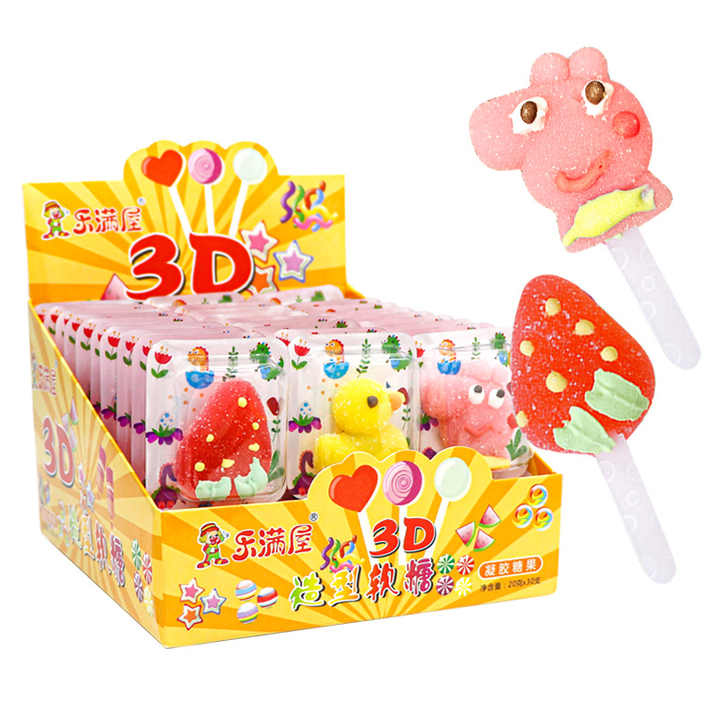 乐满屋3D造型软糖小猪草莓小黄鸭棒棒糖20克儿童休闲零食糖果批发