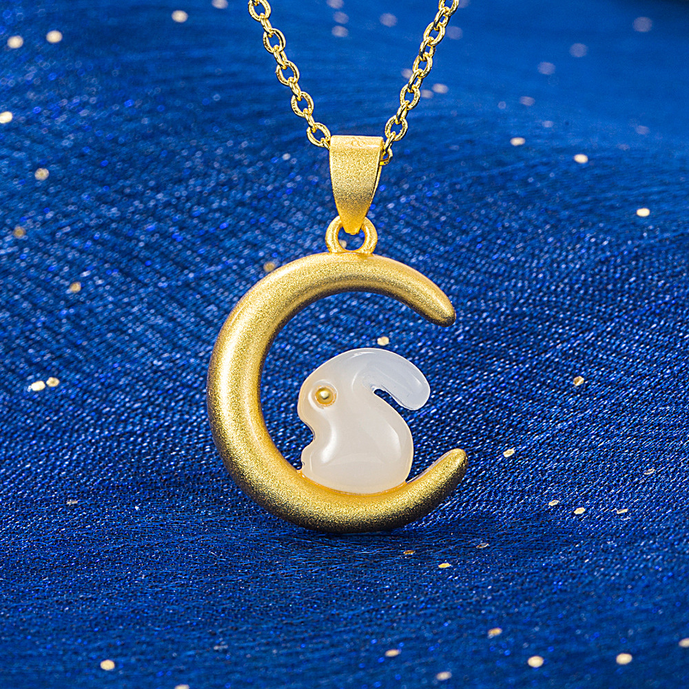 国风仿和田玉月亮兔子吊坠女生小玉兔项链女小众颈链送女友锁骨链