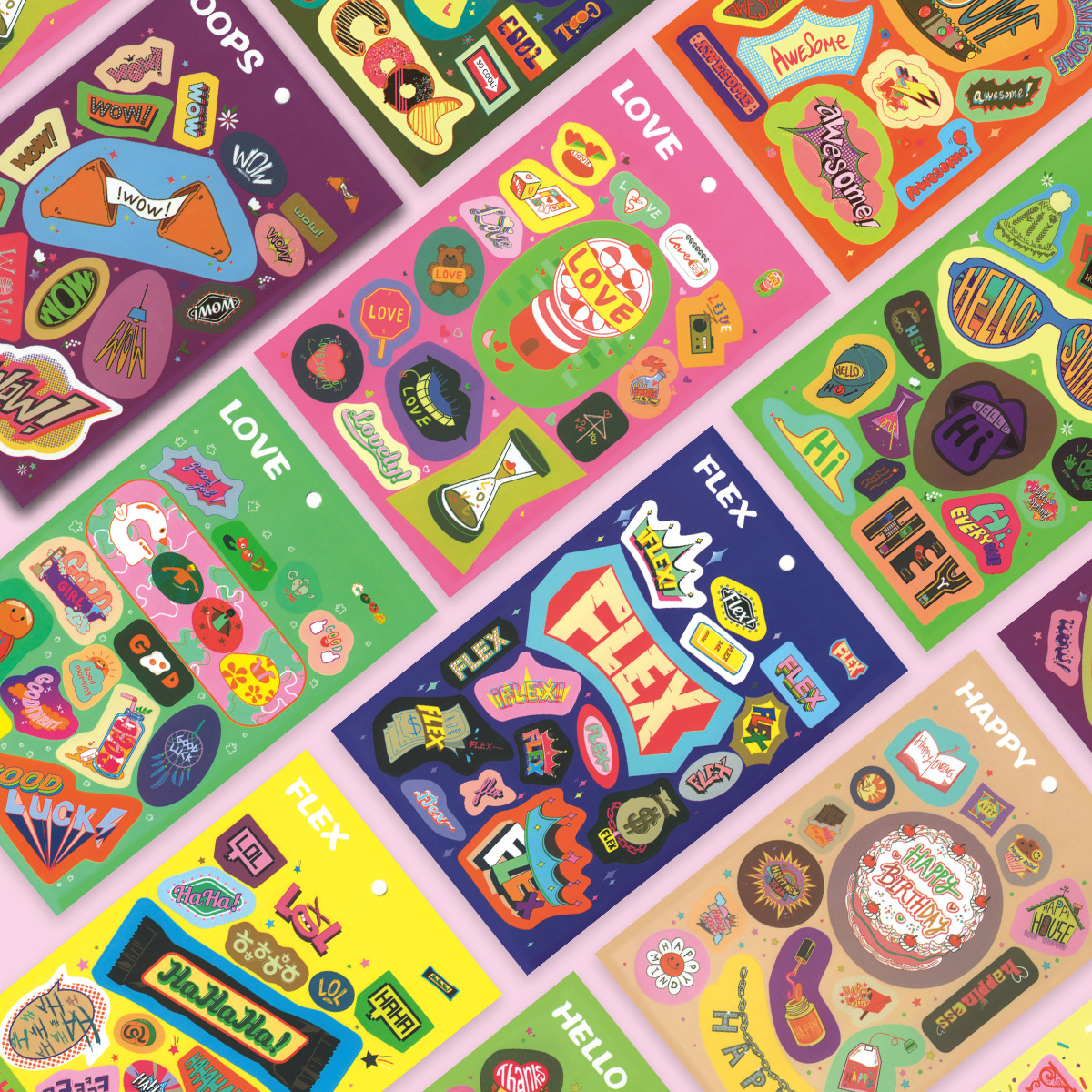 不干胶贴纸 潮范趣味系列 清新卡通可爱手帐diy素材贴2张入 8款