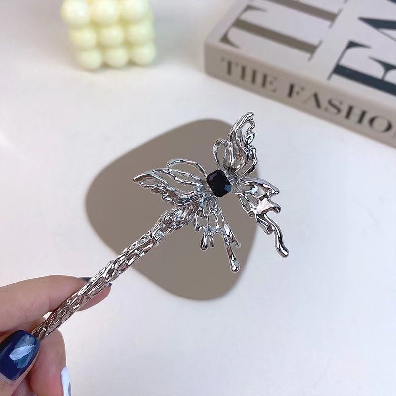 Liquid Metal Butterfly Hairpin Simple High-Grade Sense Niche Ins Style Diamond-Embedded Updo Gadget Exquisite Design Sense Hair Accessories