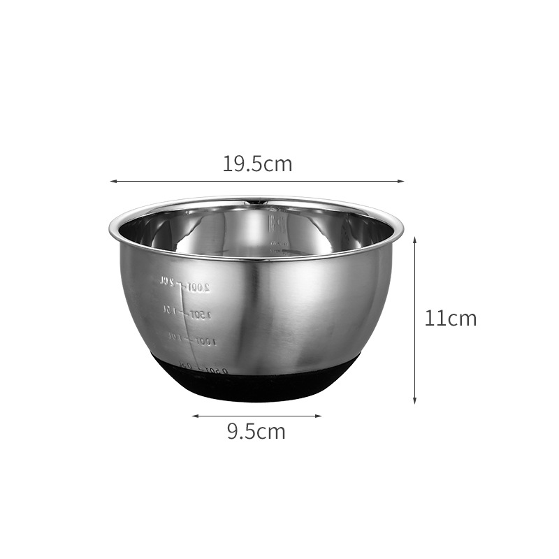 Amazon 201 Stainless Steel Salad Bowl Thickened Silicone Bottom Set with Handle Mixing Bowl Household Egg Pots