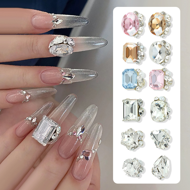 internet celebrity nail beauty crystal pile rhinestone super flash transparent huazi crooked heart axe fat square three-dimensional handmade pearl nail crystal