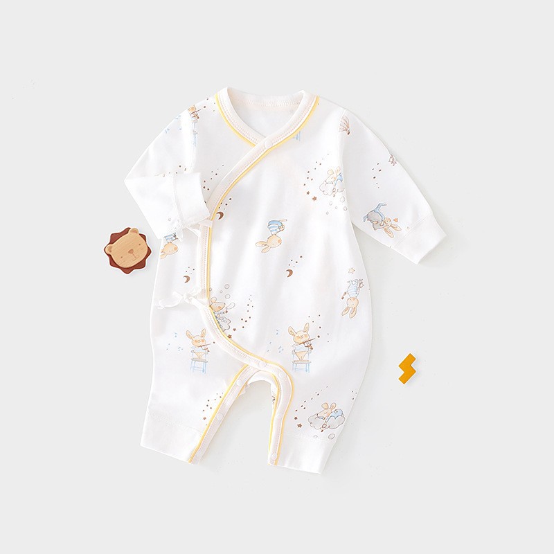 Baby Clothes Spring and Autumn Lace-up Jumpsuit Newborn Long Sleeve Newborn Four Seasons Baby Romper Cotton Boneless Romper