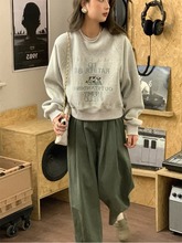 灰色短款圆领卫衣女2023春秋新款爆款小个子韩版宽松休闲长袖上衣