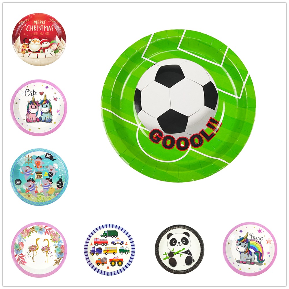 儿童卡通9寸纸盘足球公主独角兽图案一次性蛋糕餐盘生日派对用品
