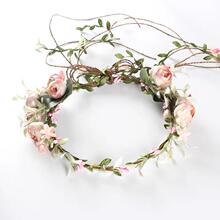 Faux Rose Rattan Flower Crown Hairband Floral Garland跨境专