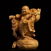 悦珑木雕背斗弥勒佛像人物传统工艺代发文玩客厅装饰