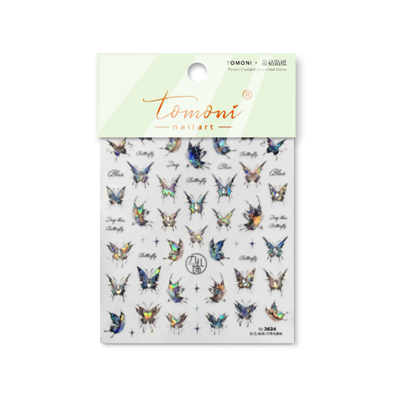 Tomoni Bright Crystal Nail Stickers Popular Japanese-Style Retro Nail Sticker Factory Wholesale Red Butterfly Shell Light 3622