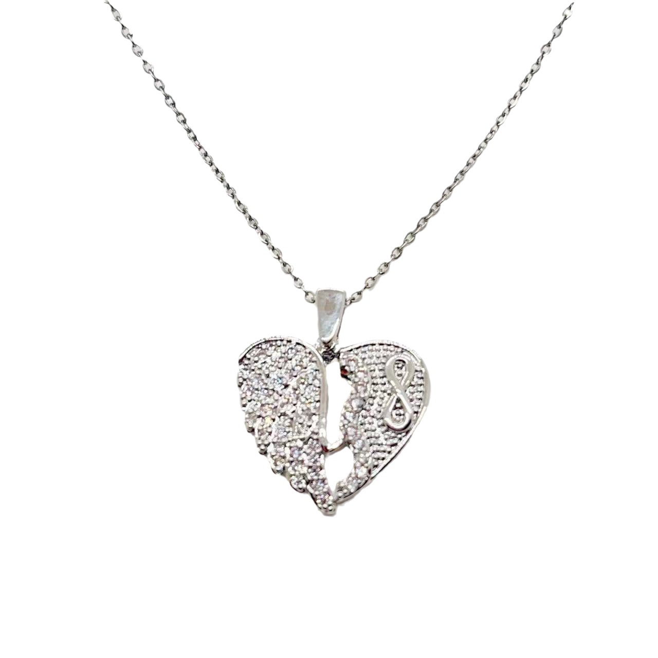 Cross-Border New Arrival Peach Heart Bow Copper Zircon Micro-Inlaid Heart Wings Open Titanium Steel Necklace Clavicle Chain Female