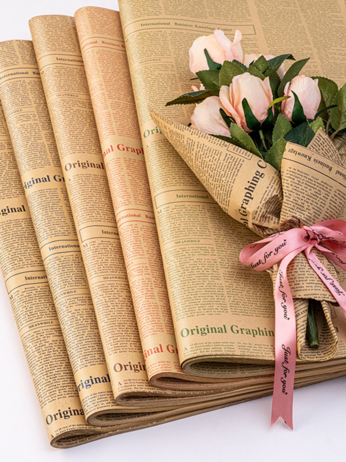 复古英文报纸牛皮纸鲜花包花纸diy礼物花束包装纸花艺花店资材