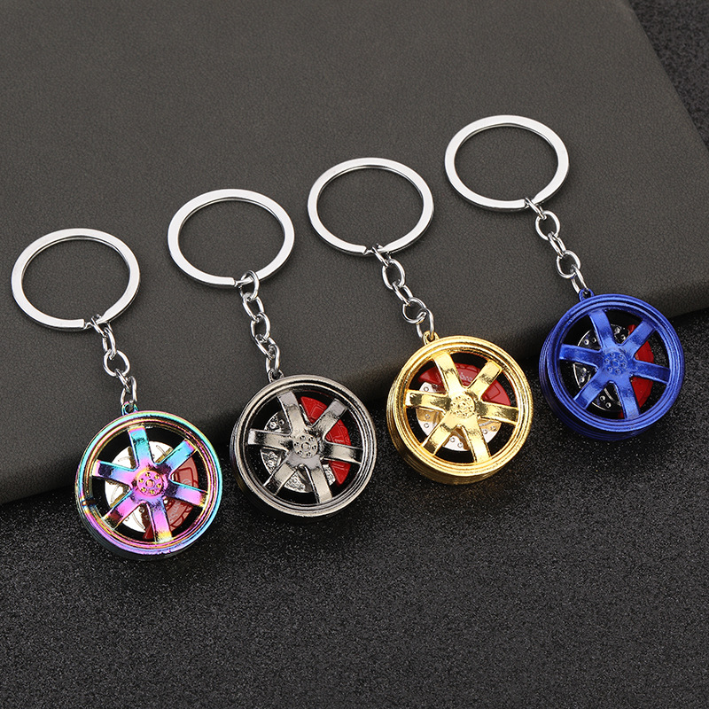 popular car wheel hub keychain metal car anti-slide retrofitting pad for brake wheel hub key pendants keychain new