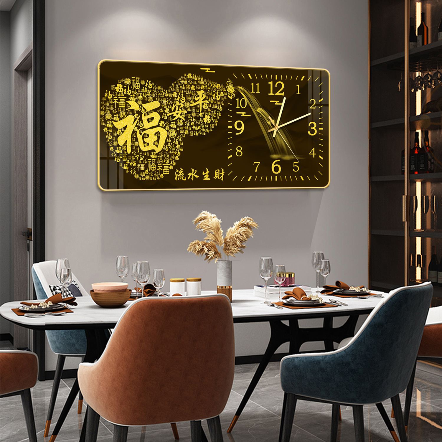 中式福字葫芦挂钟玄关客厅走廊装饰壁画发财树旺宅风水挂墙时钟表