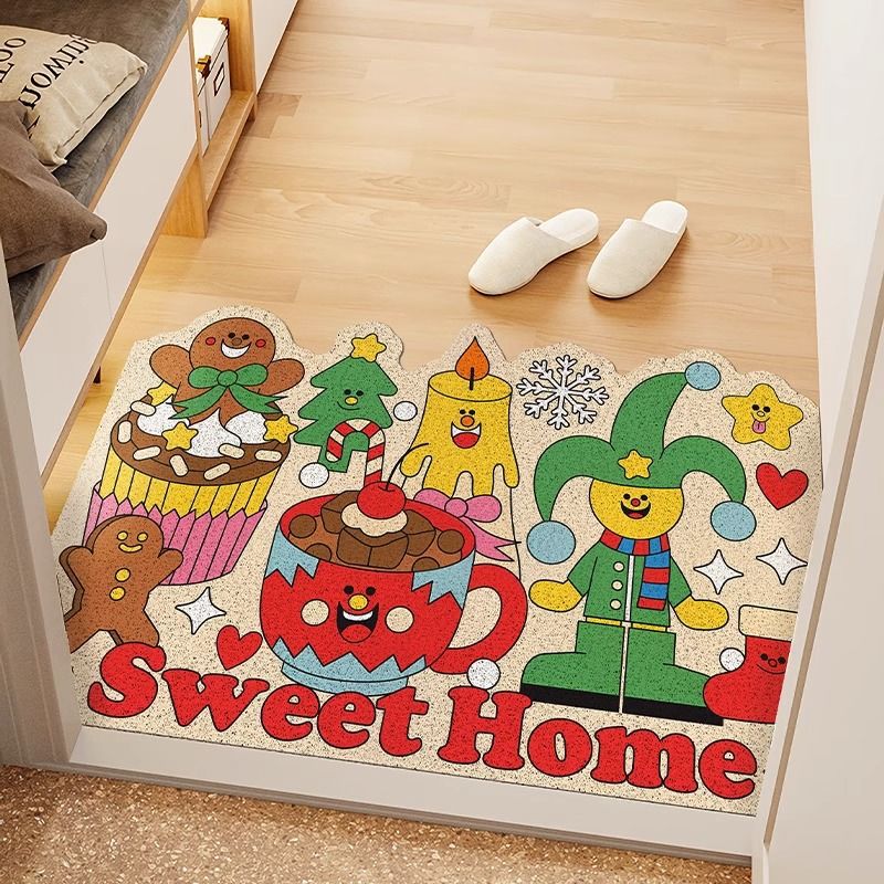 Cartoon Cute Style Entrance Door Mat Christmas Decoration Pvc Foot Pad Children Home Door Can Be Cut Pvc Loop Floor Mat